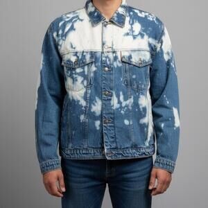 Vintage Denim Jacket Men Large Art Dye